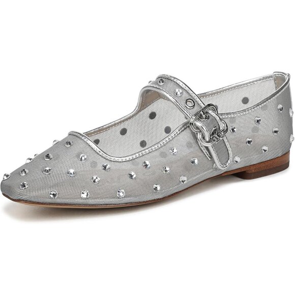 Sam Edelman Womens Soft Silver Leather  Michaela Mary Jane Ballet Flat Shoes - Picture 1 of 6